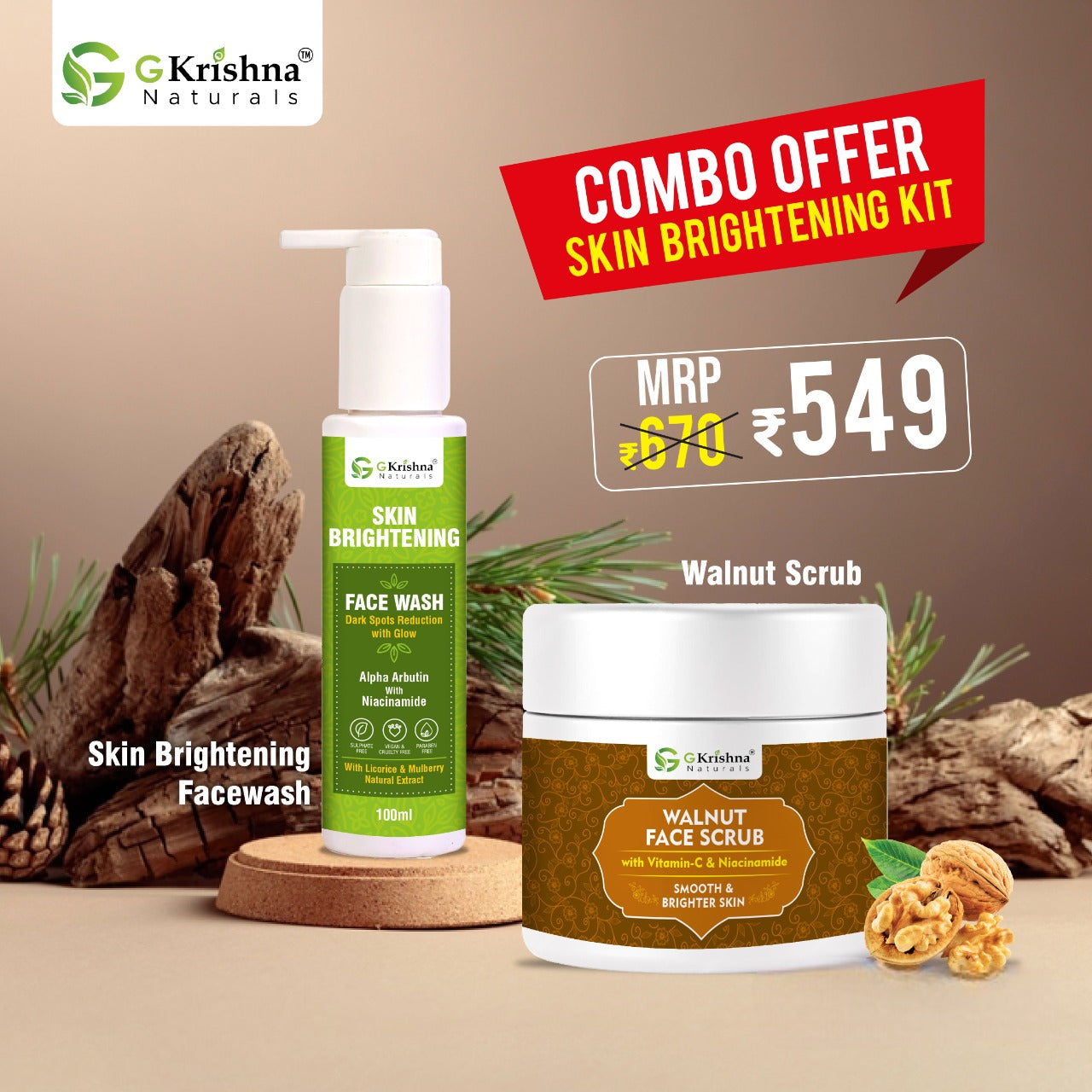 Skin Brightening Kit ( Skin Brightening Face Wash + Walnut Face Scrub)